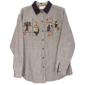 Casey & Max Long Sleeve Shirt Button Up Top Halloween Vintage Gray Womens Large